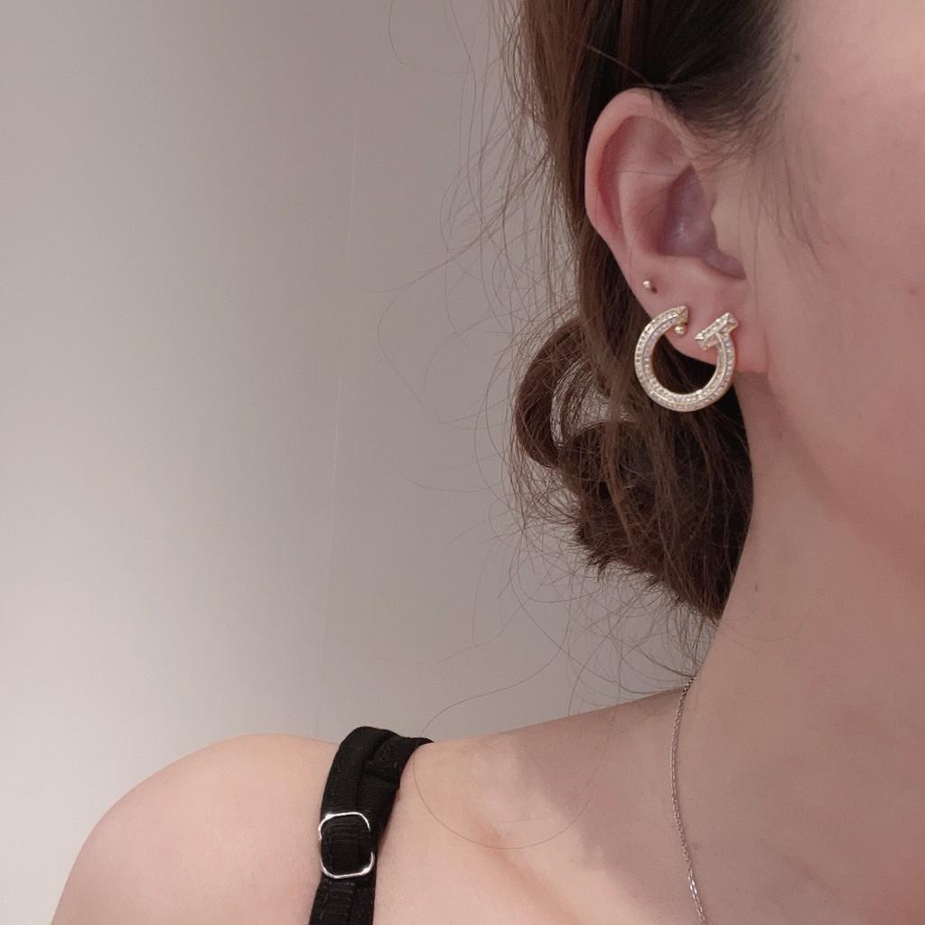 Diamond-studded Nails Earrings Lucky Grass Original Logo Electroplating Daily Wear for Birthday Party Three Color