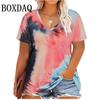 Trendiges Plus-Size Damen Tie-Dye V-Ausschnitt T-Shirt Mode Kurzarm Lockerer Pullover Tops Für Lässige Sommerkleidung Große Größen T-Shirts