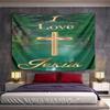 "I Love Jesus Golden Cross Design" Pattern Wall Hanging Tapestry Decorative Tapestry Home Decor for Bedroom and Living Room