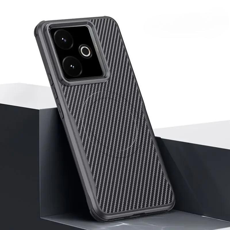 Custodia Magnetica con Texture in Fibra di Carbonio per Realme GT7 GT 7T Opaca Antiurto Ricarica Wireless Bordo Morbido di Protezione per Realme GT 7 Pro
