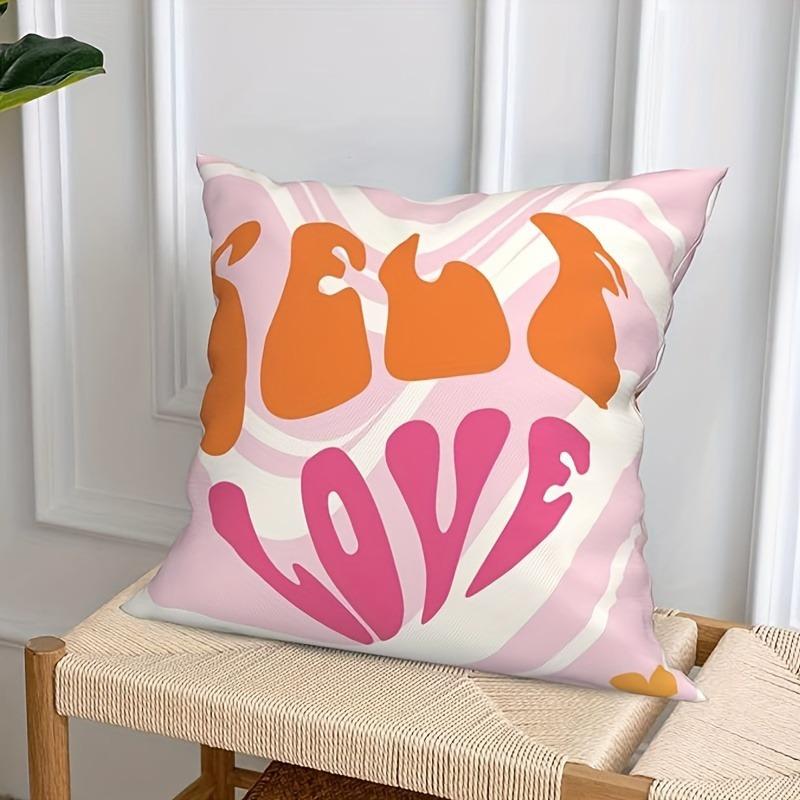 Retro Groovy Love Pillow Covers, 70S Wavy Checker Daisy Floral Art Throw Pillow Cases, Funky Hippie Home Decor Cushion Covers