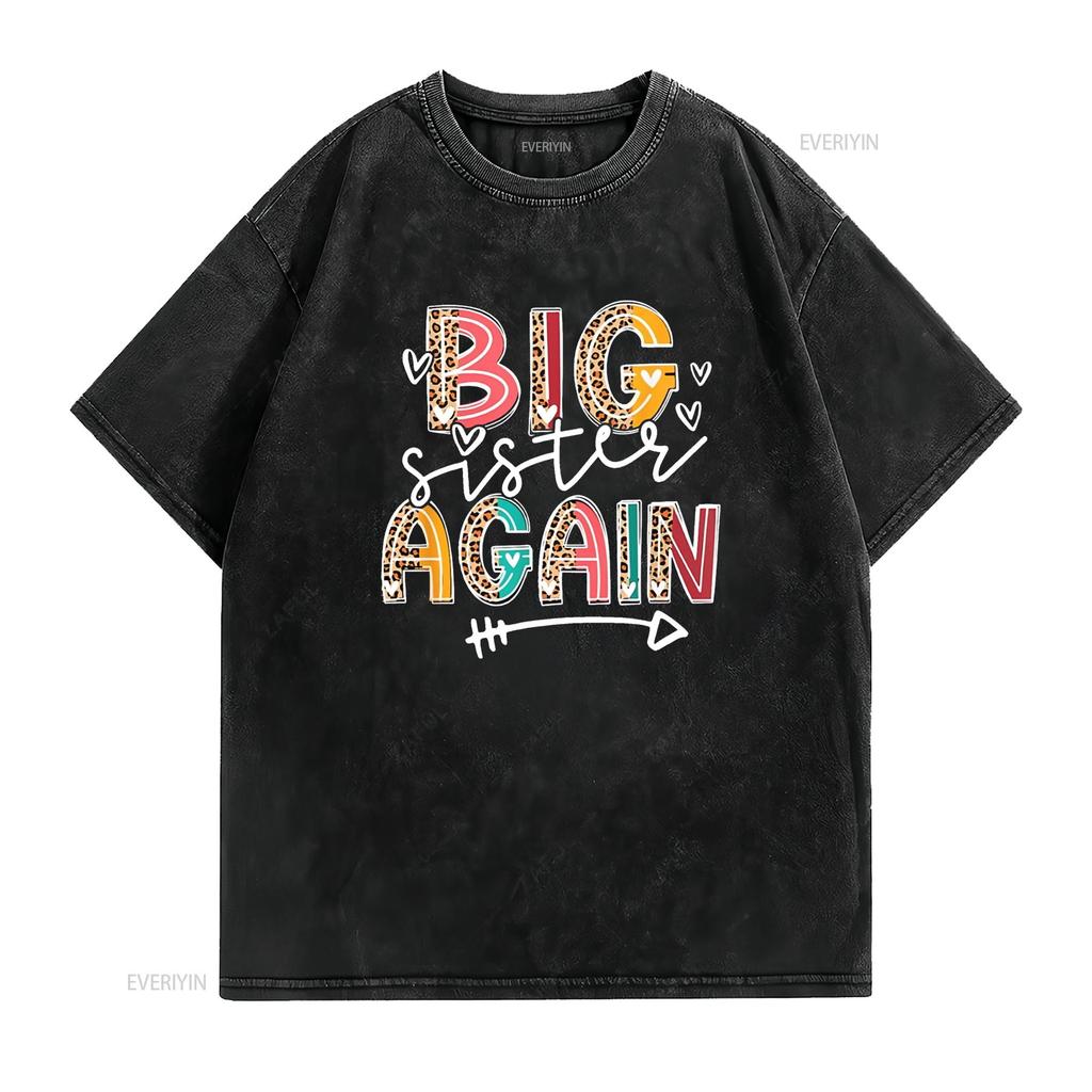 Big Sister Again Leopard Soon To Be Sis Announcement Girls T Shirt Black Medium vintage Washed Stylish graphic streetwear