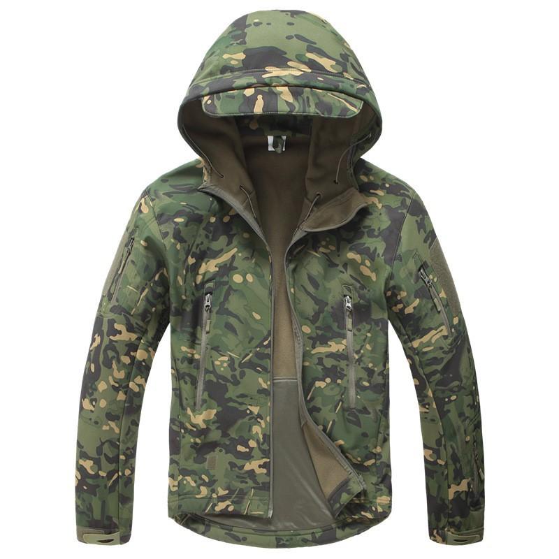 Men Waterproof Camo Fleece Softshell Cycling Jacket Outdoor Windproof Warm Coat