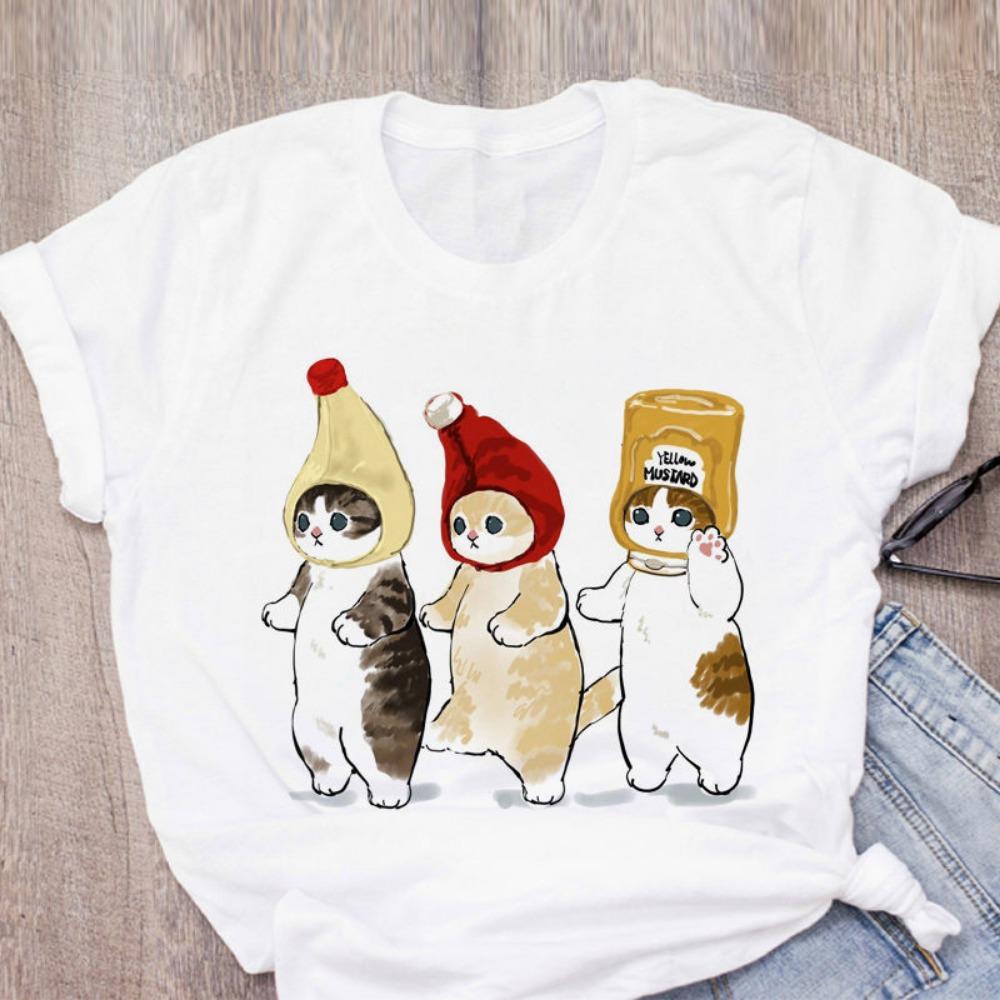 

New Cute Women T-shirt Cartoon Cat Funny T-shirt Harajuku Graphic Ulzzang T-shirt 90s Print T-shirt Fashion Aesthetic Top Tee S