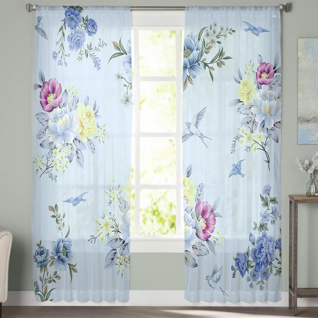 Flower Bird Leaf Sheer Curtains For Living Room Bedroom Kids Room Tulle Window Treatment Drapes