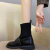 Women's Black Round Toe Loafers 2025 Autumn Winter Knit Elastic Socks Boots Retro Fashion Casual Comfortable Ankle