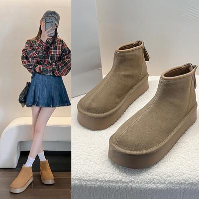 2024 Frosted Leather Autumn and Winter New Plush Fashion Snow Thick Soled Short Boots for Women