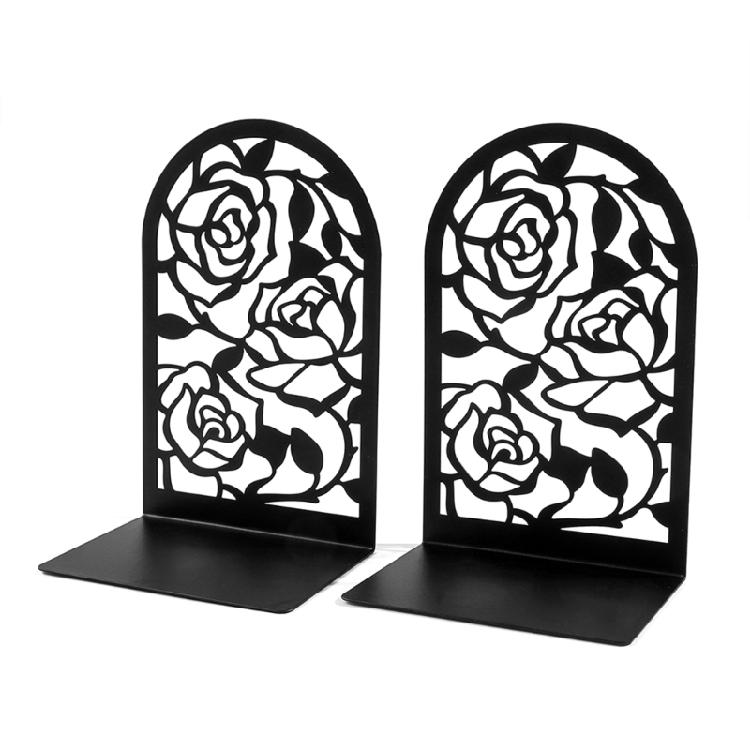 Modern Rose Themed Metal Bookends Easy To Clean Surfaces For Efficient Desktop Organization