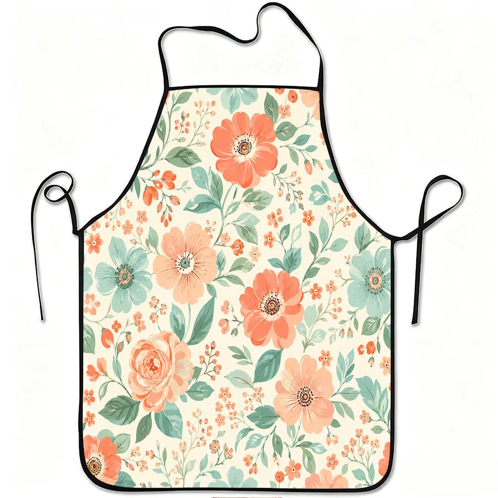 1pc Vintage Floral Botanical Print Apron, Durable and Easy To Clean, Adjustable Waistband, Polyester Material, for Kitchen Cooking, Gardening, Orchard