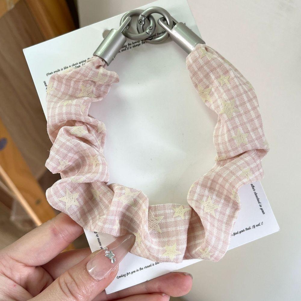 Anti-lost Stretchable Phone Lanyard Plaid Keychain Bag Pendant Scrunchie Phone Wrist Strap Women