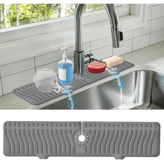 ODRAGO Silicone Kitchen Sink Splash Guard - 24.01 Inch Faucet Mat for Kitchen Sink Water - Longer Faucet Handle Drip Catcher Tray-Sink Guard for