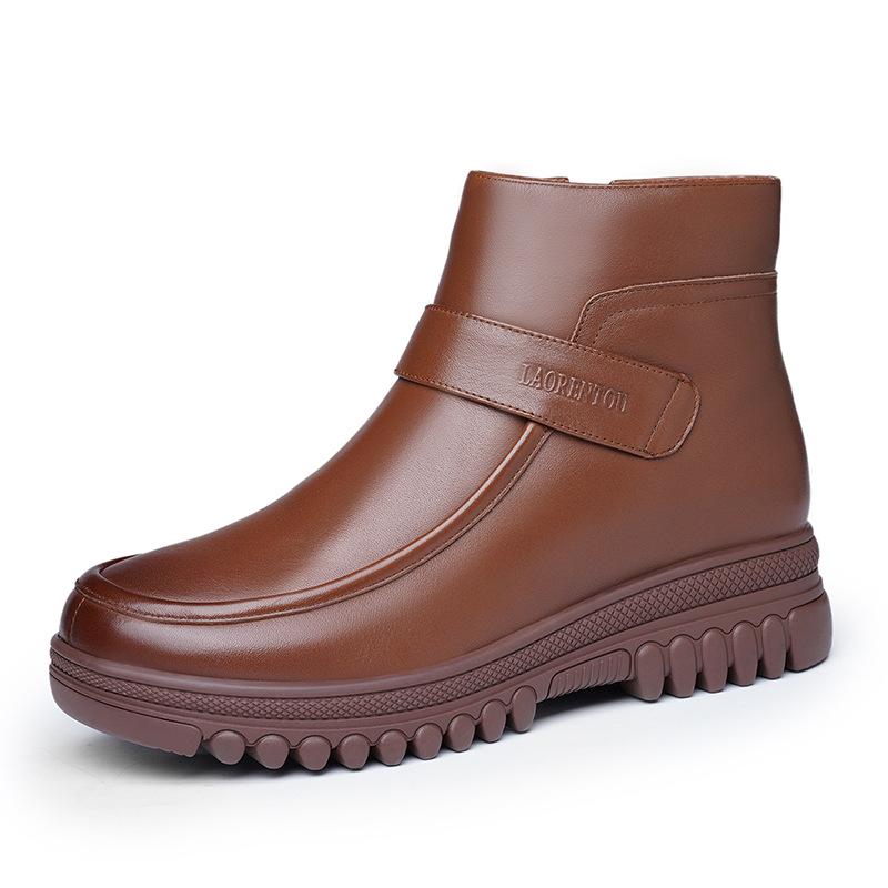 Old man head winter cotton shoes soft sole thickened velvet warm non-slip leather shoes women's short boots women's shoes 2277107M