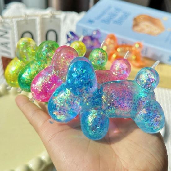 Dog Shape Sensory Toy Stress Relieving Balloon Toy Soft Glitter Squeeze Clear Puppy Fidget for Anxiety Relief