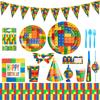 Building Blocks Birthday Party Set: Children's Game Blocks & Disposable Tableware