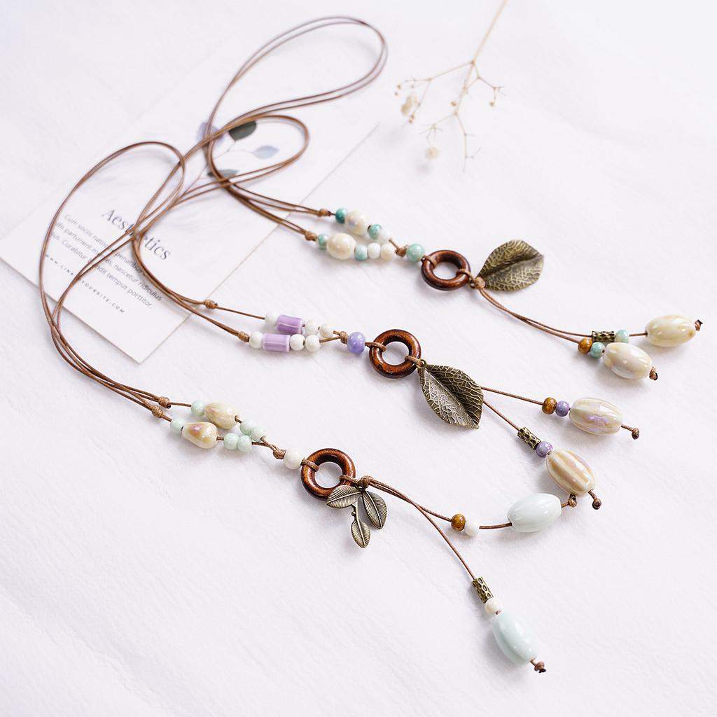 New Accessories Ceramic Necklace Ethnic Style Long Fringed Sweater Chain Simple Versatile