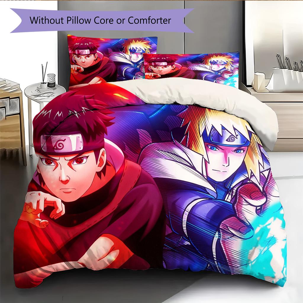 Naruto Character Pattern Bedding Home Decoration Birthday Gift (1 * Duvet Cover + 2 * Pillowcase, Without Core)