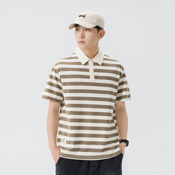 Striped Polo Short-sleeved Men s T-shirt Men s Lapel Thin Short T-top M