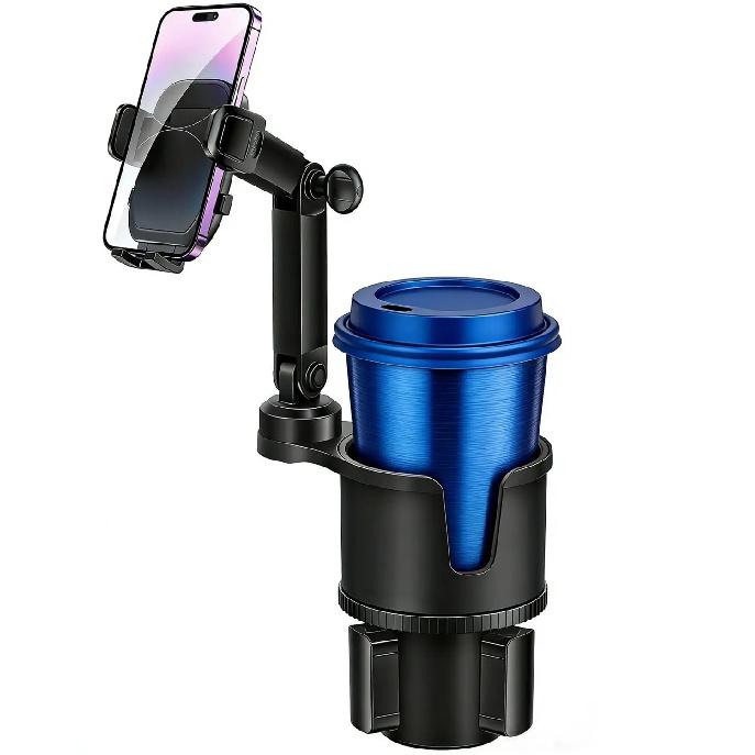 Cup Phone Holder for Car, 2 in 1 Height-Adjustable Dual Cell Phone Holders Car Cupholder Mount, Fit Large Bottle & All Cellphone