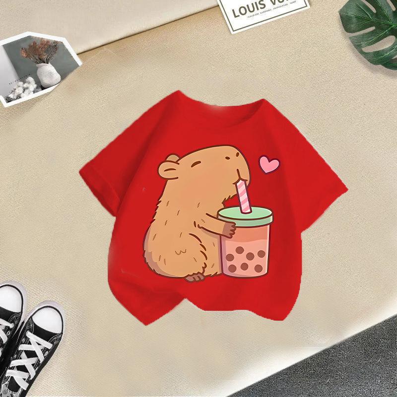 2026 Summer New Cute Animal Capybara Fashion Print Children's Short-Sleeve T-Shirt