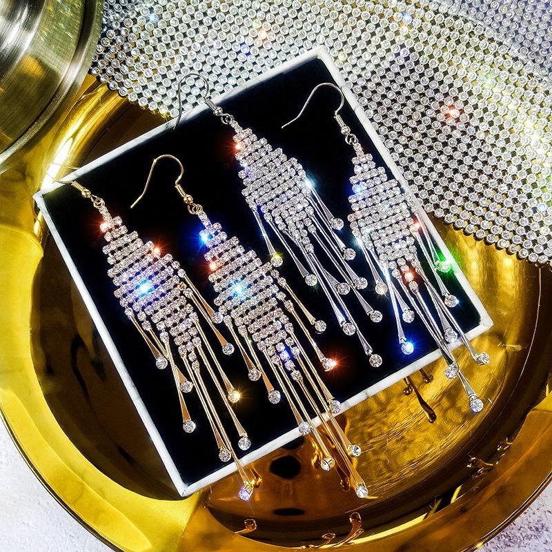 

Exaggerated Full Diamond Tassel Earrings for Women, Korean Style