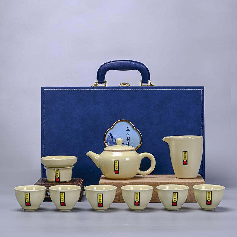 

Kung Fu tea set Chinese small tea maker household living room ceramic Ru kiln teapot teacup light luxury set