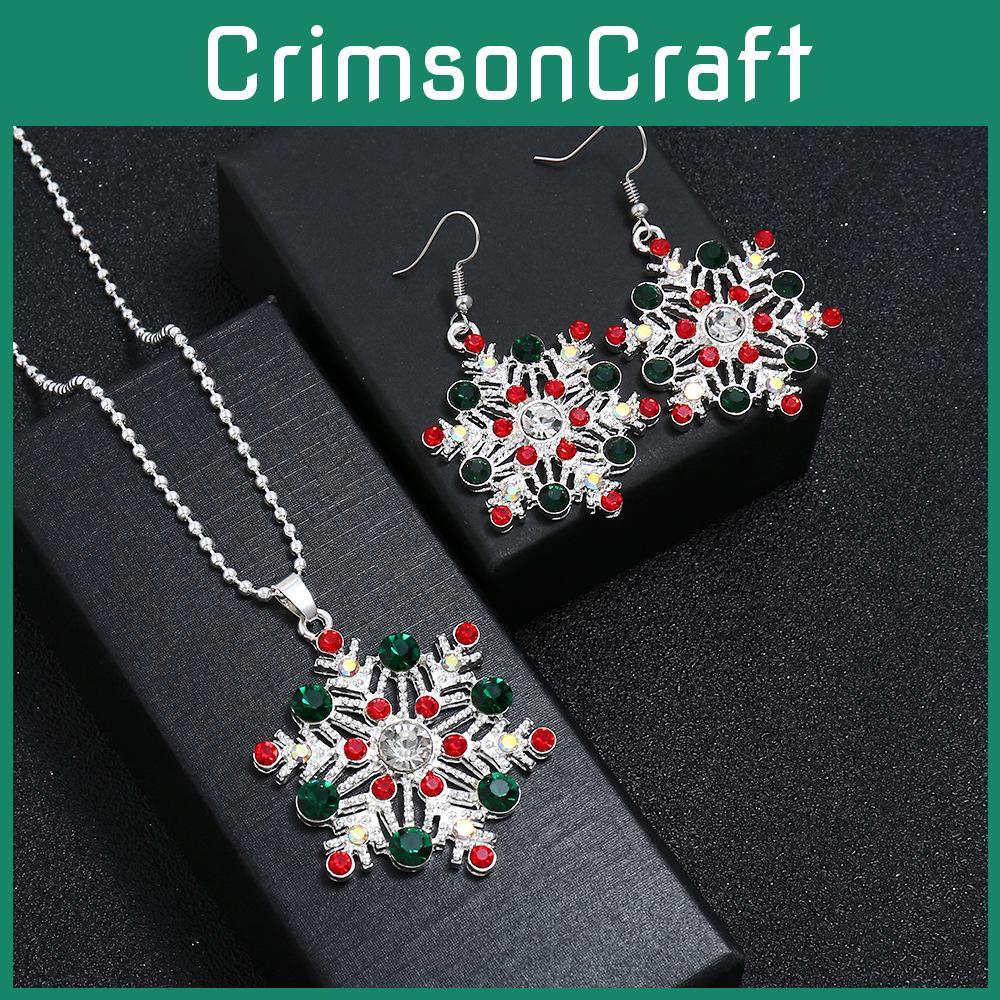 Snowflake Necklace Set With Rhinestone Decor And Alloy Chain Christmas For