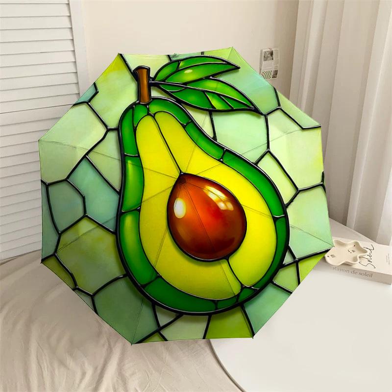 

1PC Avocado Stained Glass Umbrella-8-Rib Reinforced Portable Folding Travel Suitable for All Seasons Outdoor Daily Use Is an Ideal Choice -F361