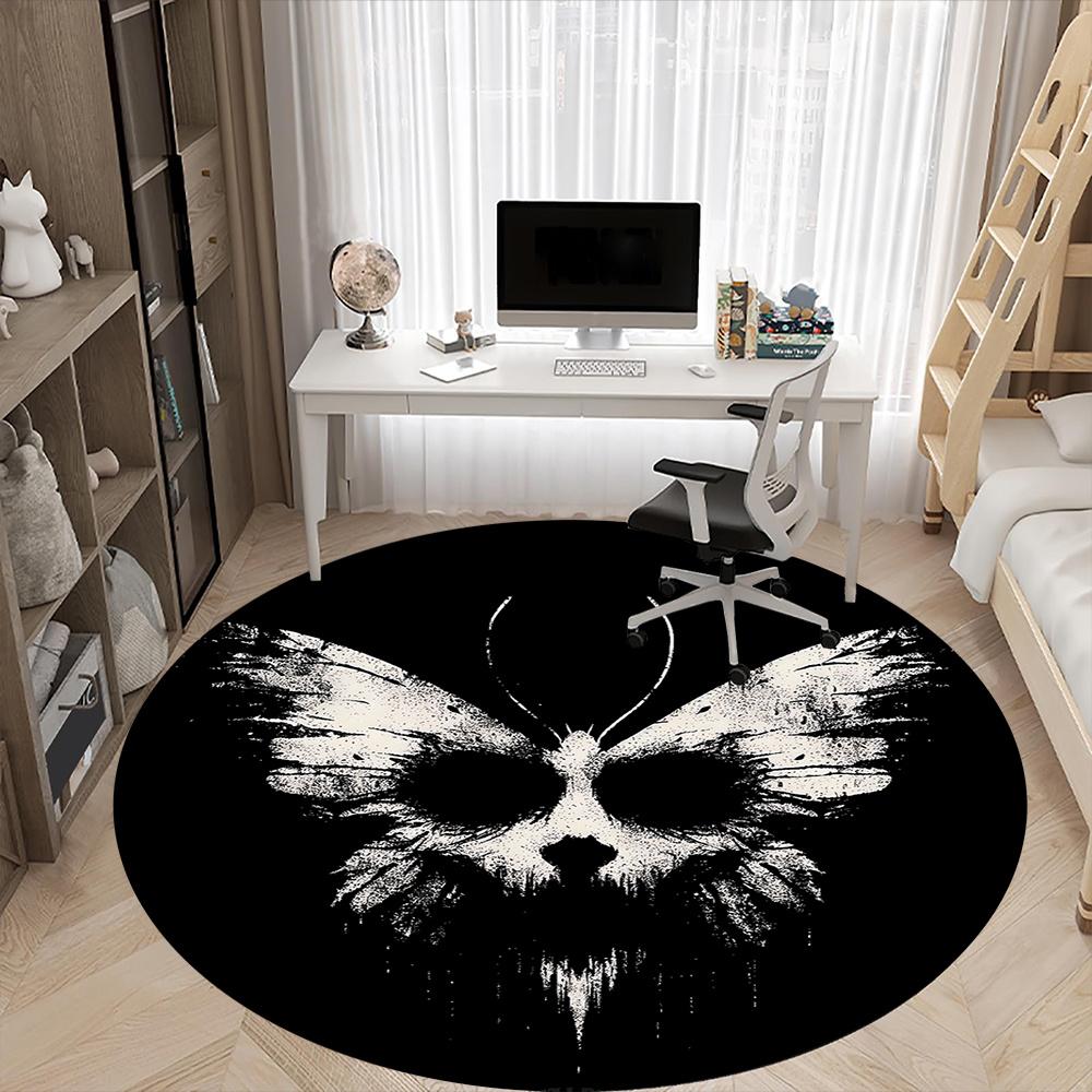1pc Butterfly Skull Office Round Area Rug, Indoor Mat Suitable ForOffice, Under Office Chairs Bedroom Living Room Home Decor, Room Deco Q023