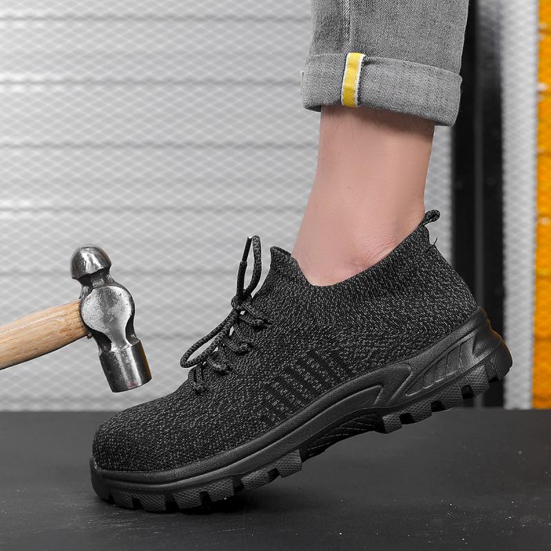 Mens Safety Work Shoes Breathable Knit Upper Steel Toe Anti-Puncture Slip Resistant Low Cut Black