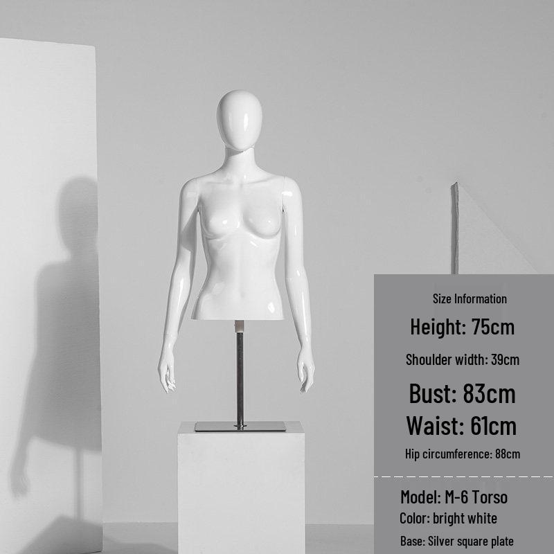 Bright White Female Half-Body Mannequin Stand - Male & Female Window Display Model