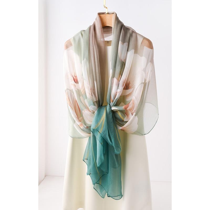 New Large Yarn Scarf Emulated Silk Scarf High-end Spring and Summer Sun Protection High-end Mother Thin Fashion Scarf