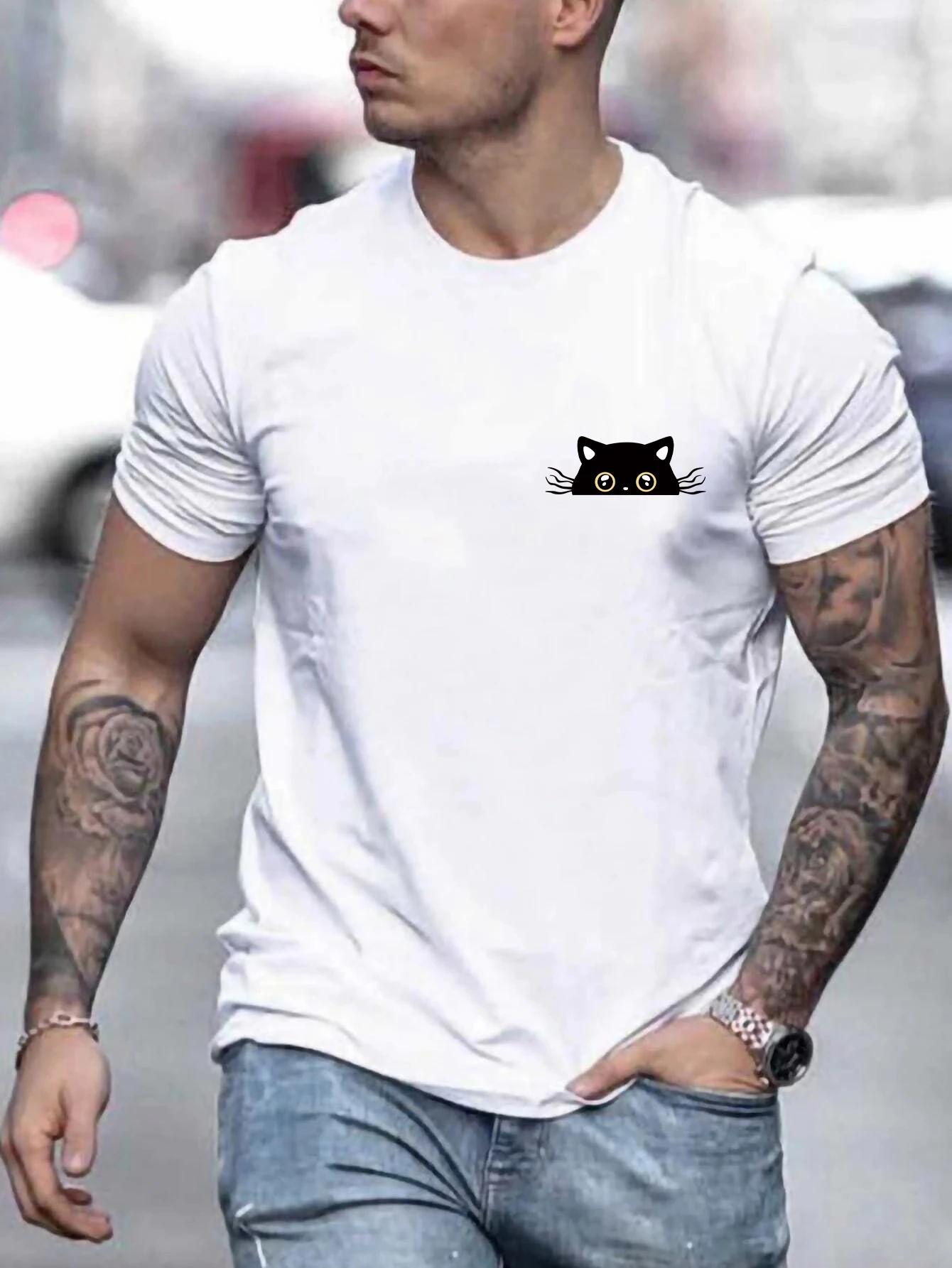 

Cat Print T-Shirt for Men s Casual Crew Neck Short-Sleeve Fashion Summer T-Shirts Tops, Regular and Oversize Tees M