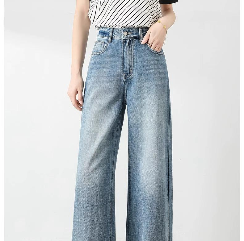 Light Color High Waist Wide Leg Jeans for Women - Spring/Autumn 2025, Pear Shape Slimming Straight Pants