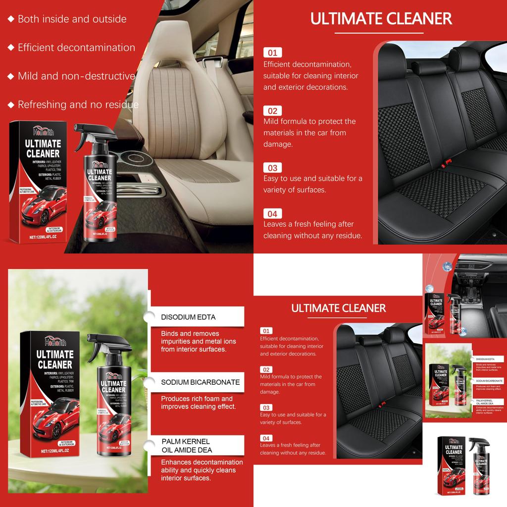 Homonth Nettoyant pour taches intérieures de voiture 120 ml Nettoyant multifonctionnel pour cuir et tableau de bord