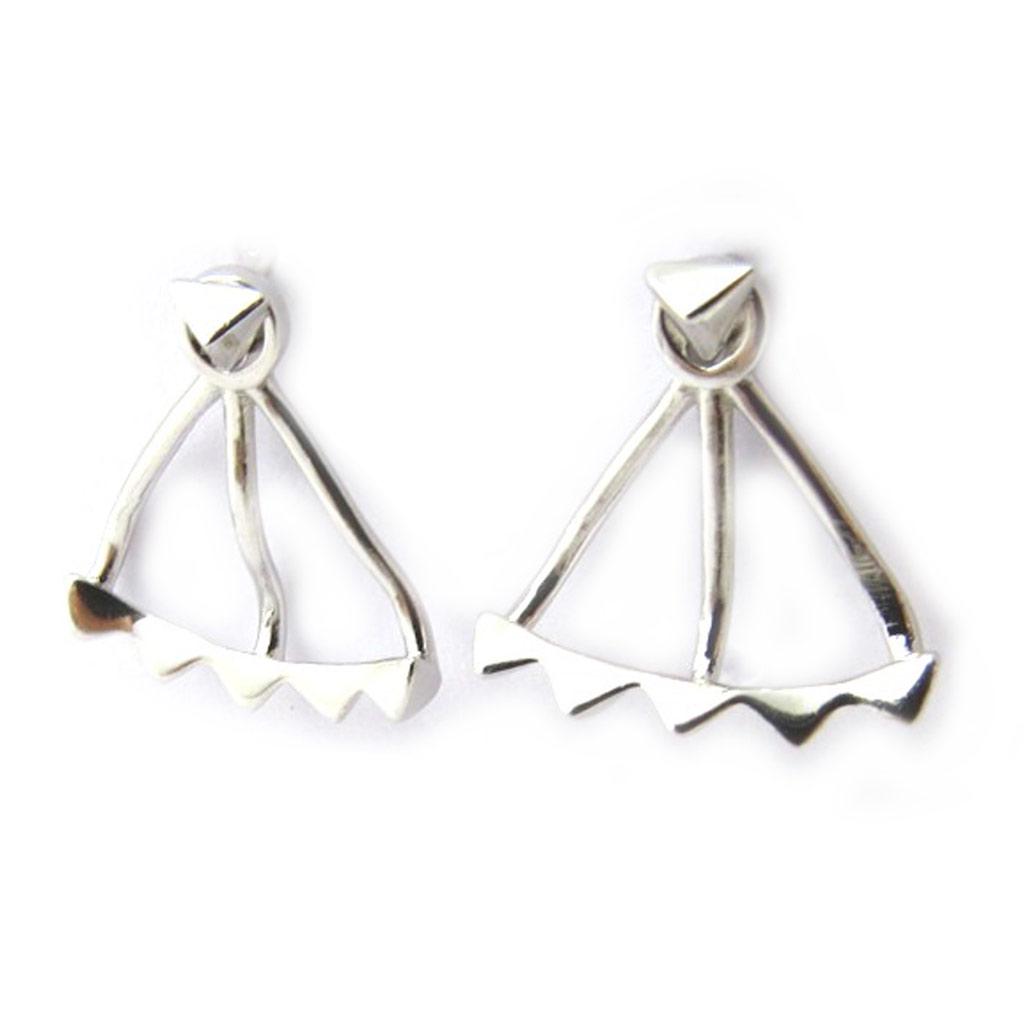 Les Trésors De Lily [M7340] - Boucles contours de lobes argent 'Triangles' argenté (rhodié) - 15x13 mm
