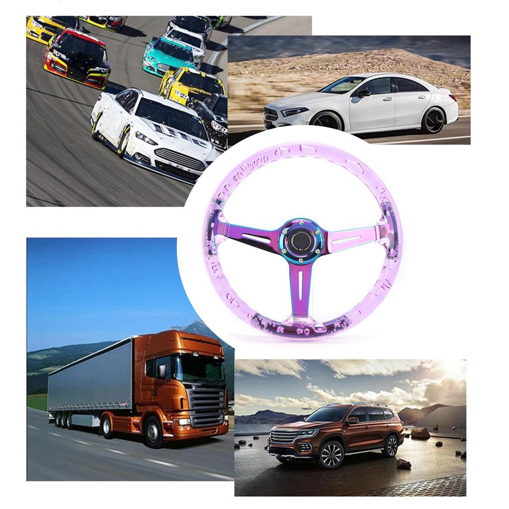 14in Car Steering Wheel Logo Horn Button Accessories Modification Fit for ATV Kart UTVBlue and Purple