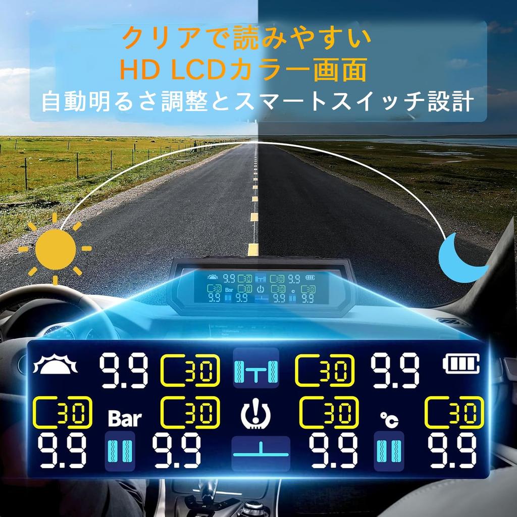 Tigwiss 0-9.9 Bar Tire Pressure Monitor, 6 Wheels, Air Pressure Sensor, TPMS Instant Air