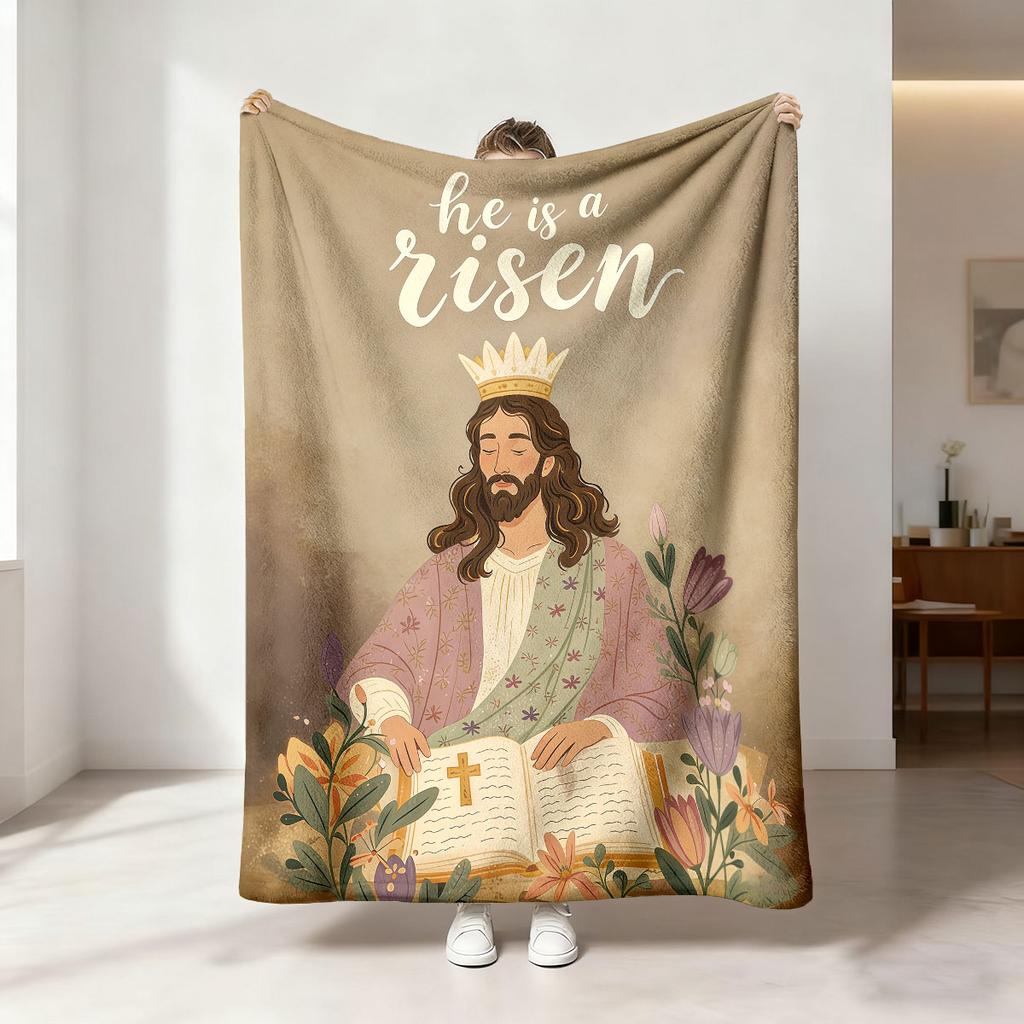 1 Stück Jesus Porträt Blumendruck Flanell Decke In Mehreren Größen Für Lässiges Nickerchen Weiche Abdeckung Decke Maschinenwaschbar