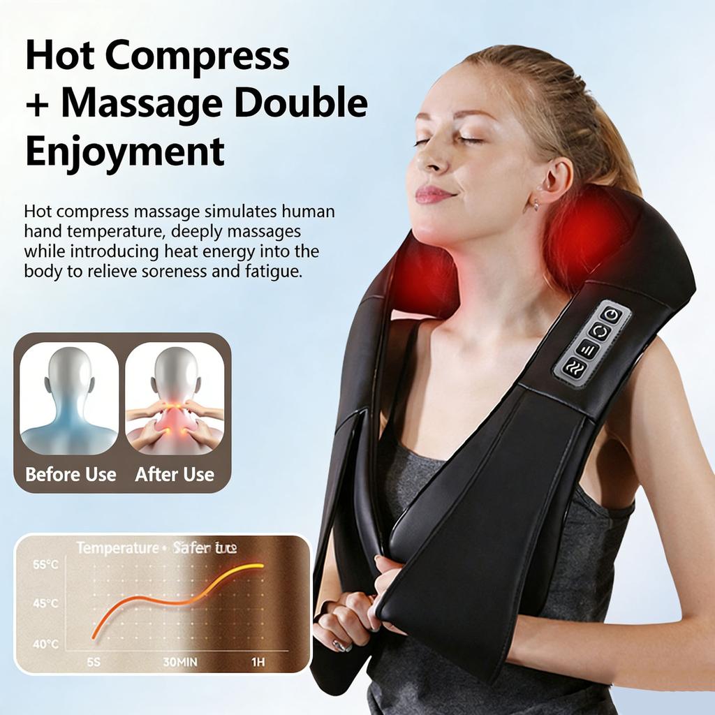 Electric Shiatsu Neck and Shoulder Massager with Heat Function Deep Kneading Massage for Muscle Relaxation and Pain Relief Portable Design