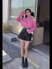 Women's High-Waist PU Leather Shorts, Autumn/Winter, Slim A-Line Wide-Leg Pants, Korean Style with Zipper.