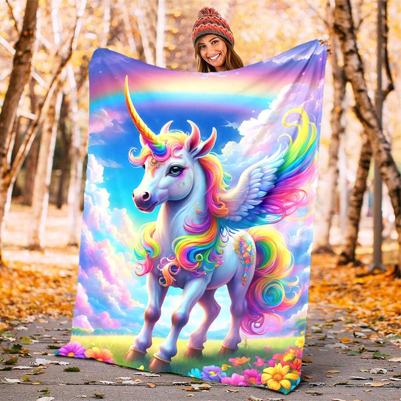 1PC Dreamy Rainbow Unicorn blanket, al season lightweigh Poster blanket home office outdoor nap multifunc Poster blanketional blanket