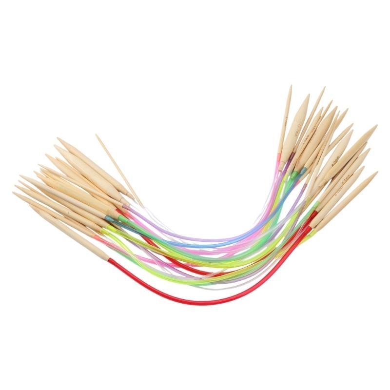18 Stück 18 Größen 40cm Mehrfarbige Rundstricknadeln aus Bambus 2,0-10mm