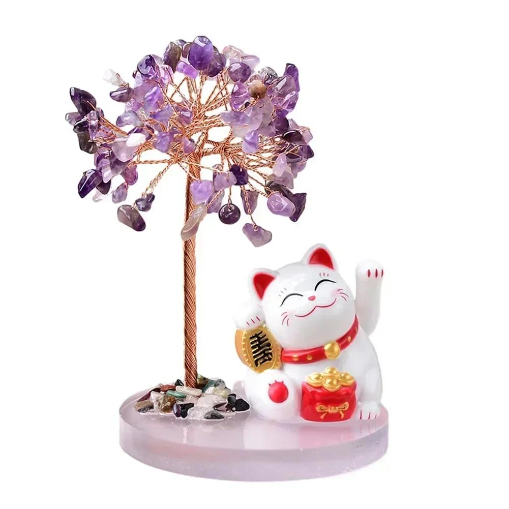 Lucky Cat Base with Natural Tree  Beautifully Crafted with 108 Pieces  Available In Multiple Vibrant Colors