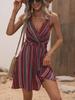 Evropské a americké horké prodeje Pruhované šaty s výstřihem do V na špagetová ramínka a zavinovacím střihem - Kolekce léto 2024