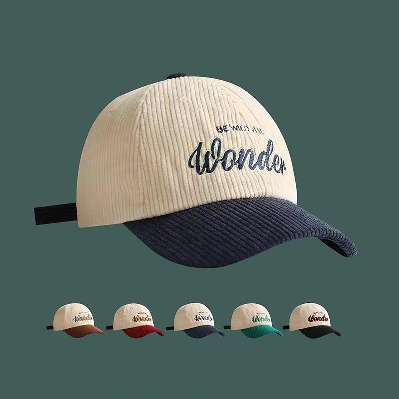 Corduroy Hat Wonder Embroidery Patchwork Colours Baseball Cap Korean For Women Fashion Visor Cap For Men