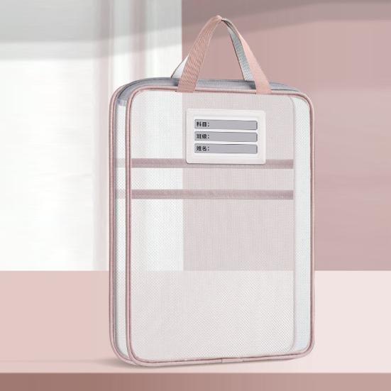 Waterproof Zipper Bags Transparent Nylon Document Bag, Portable Lightweight Mesh File Organizer with Student Study Essentials And Strap, Large