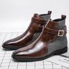 Men's Large Size Autumn-Winter Patchwork Leather Ankle Boots - European American Fashion Slip-On, British Business Formal Style, Size 48