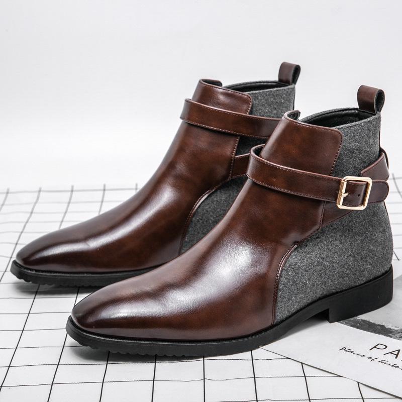 Men's Large Size Autumn-Winter Patchwork Leather Ankle Boots - European American Fashion Slip-On, British Business Formal Style, Size 48
