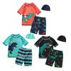 European & American Boys' Dinosaur Print Quick-Dry Sun Protection Swimsuit Set (Swim Shorts + Two Tops)