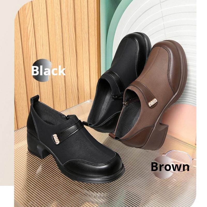 Pantofi retro din piele maro pentru femei, de primăvară și toamnă, pantofi de damă, din piele moale, talpă moale, cu toc gros, pantofi unici, pantofi confortabili în stil occidental